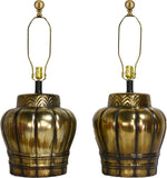 Mid Century Gold Ceramic Large Vase Lamps - a Pair