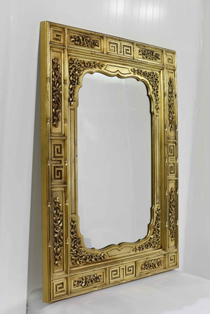 Mid Century Greek Key Faux Bamboo Wall Mirror