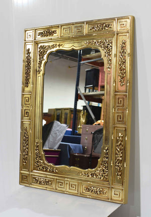 Mid Century Greek Key Faux Bamboo Wall Mirror