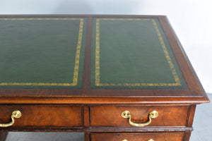 Mid Century Green Leather Partner Desk by Heritage Henredon