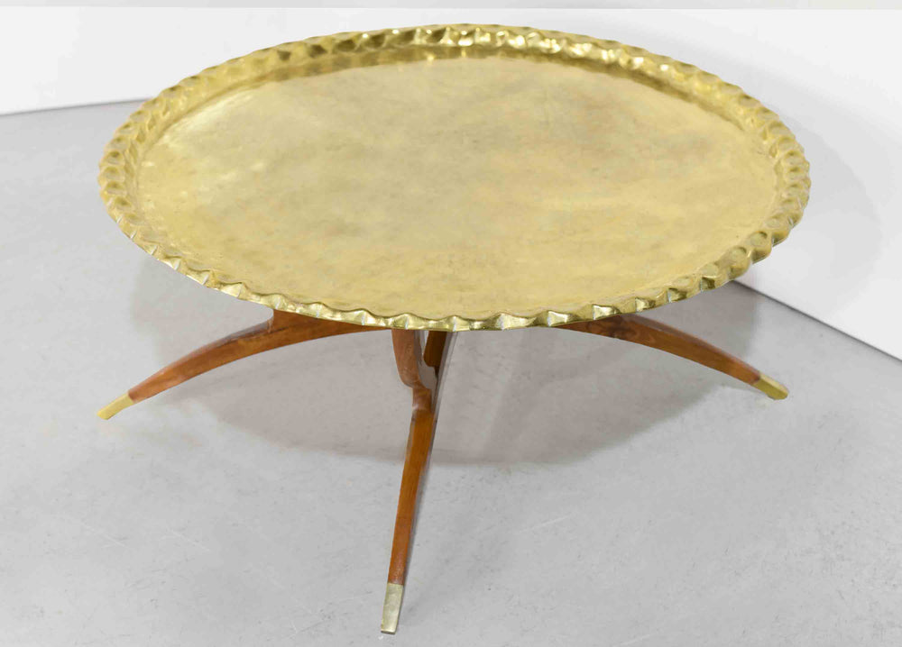 Mid Century Hammered Brass Tray Folding Coffee Table