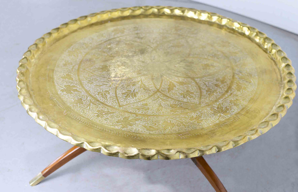 Mid Century Hammered Brass Tray Folding Coffee Table