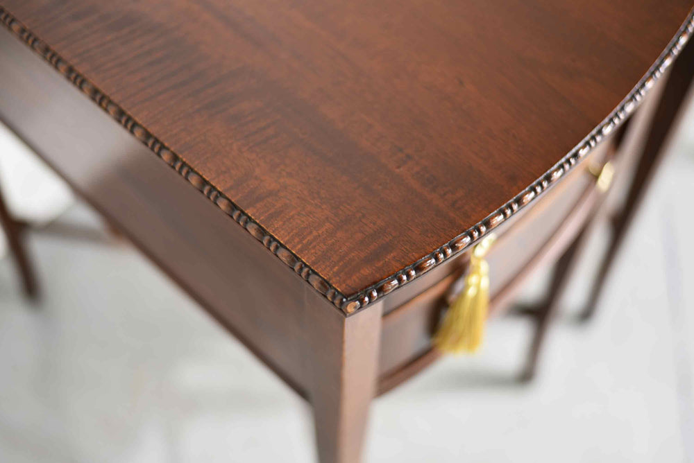 Mid Century Hepplewhite Style Mahogany Bow-Front Bedside Tables with Faux-Bamboo Stretchers - A Pair