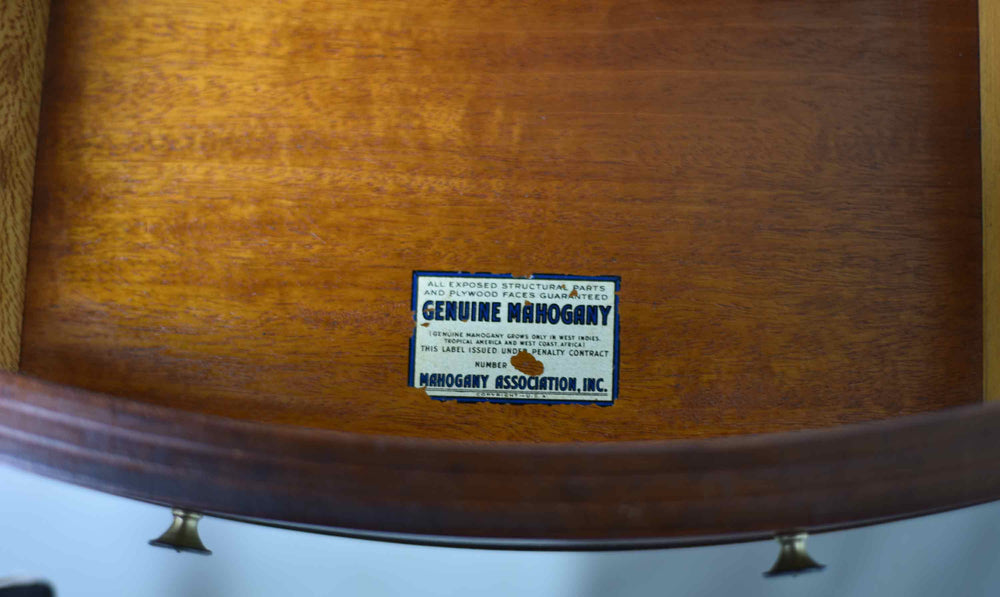 Mid Century Hepplewhite Style Mahogany Bow-Front Bedside Tables with Faux-Bamboo Stretchers - A Pair