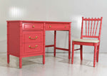 Mid Century Hollywood Regency Faux Bamboo Desk by Thomasville in Pink- Newly Refinished