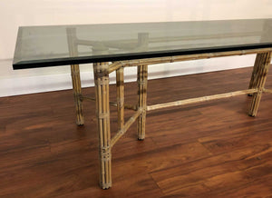 Mid Century Hollywood Regency Rectangular Bamboo Dining Table by McGuire With Glass Top
