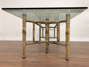Mid Century Hollywood Regency Rectangular Bamboo Dining Table by McGuire With Glass Top