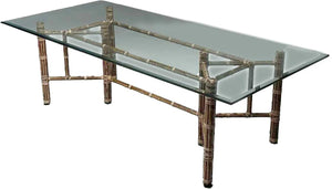Mid Century Hollywood Regency Rectangular Bamboo Dining Table by McGuire With Glass Top