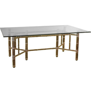 Mid Century Hollywood Regency Rectangular Bamboo Dining Table by McGuire With Glass Top