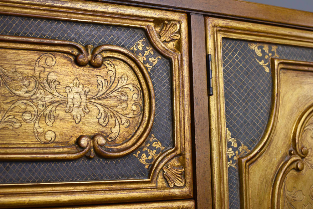 Mid Century Italian Hollywood Regency Gold Leaf Sideboard by Mastercraft