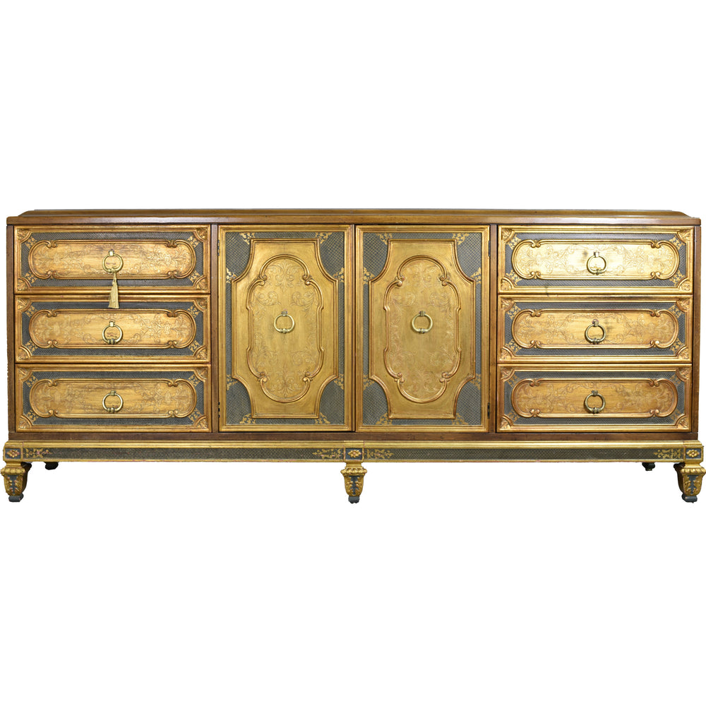 Mid Century Italian Hollywood Regency Gold Leaf Sideboard by Mastercraft