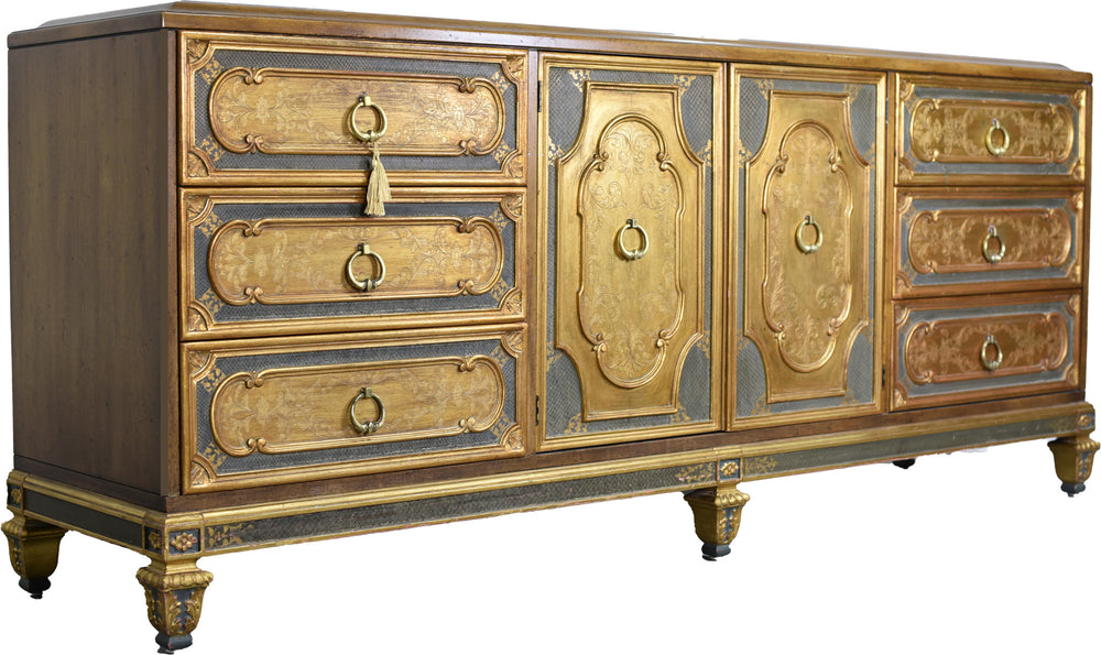 Mid Century Italian Hollywood Regency Gold Leaf Sideboard by Mastercraft