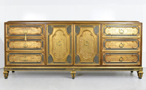 Mid Century Italian Hollywood Regency Gold Leaf Sideboard by Mastercraft