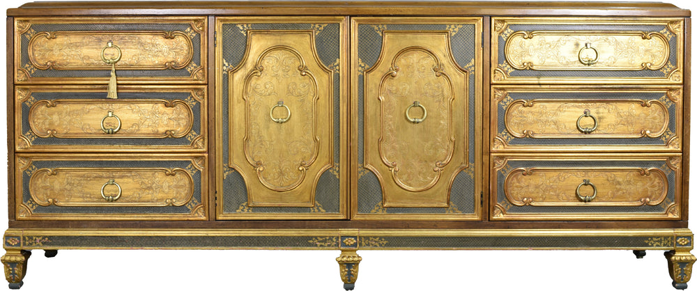 Mid Century Italian Hollywood Regency Gold Leaf Sideboard by Mastercraft