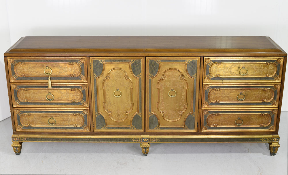 Mid Century Italian Neoclassical Revival Gold Leaf Sideboard by Mastercraft
