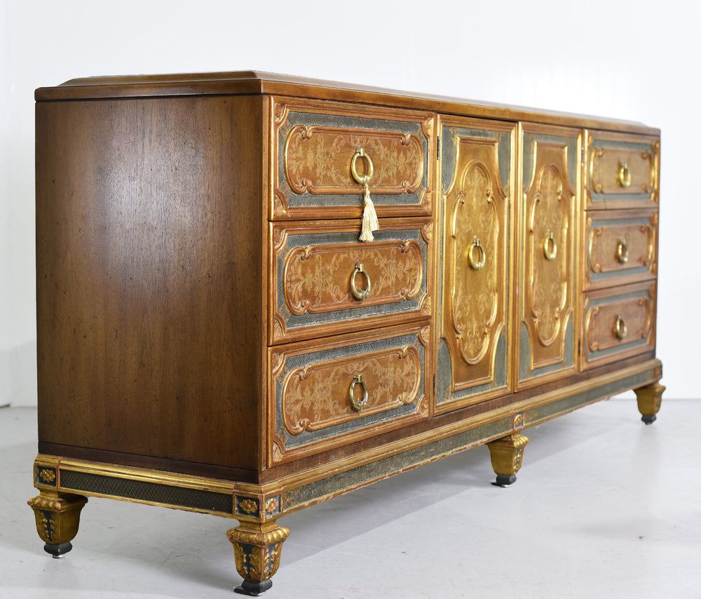Mid Century Italian Hollywood Regency Gold Leaf Sideboard by Mastercraft