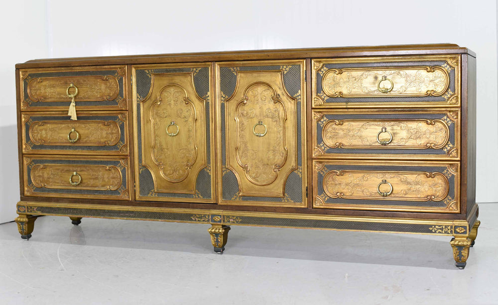 Mid Century Italian Hollywood Regency Gold Leaf Sideboard by Mastercraft