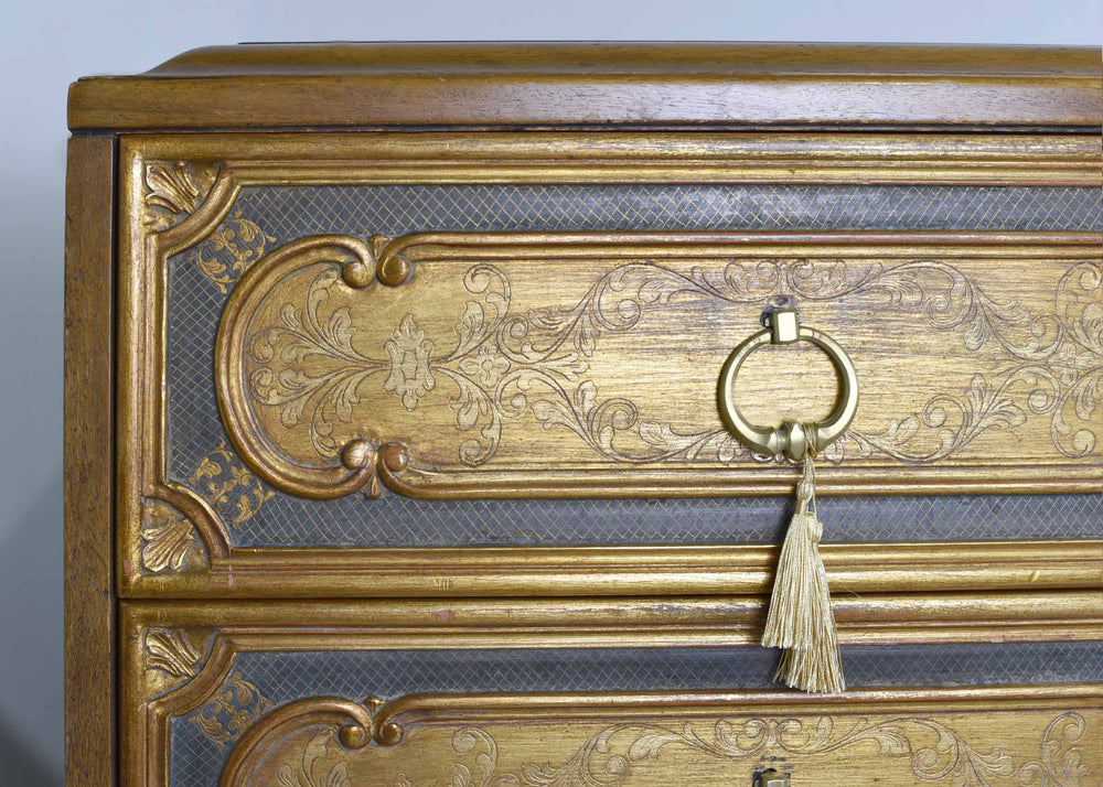 Mid Century Italian Hollywood Regency Gold Leaf Sideboard by Mastercraft