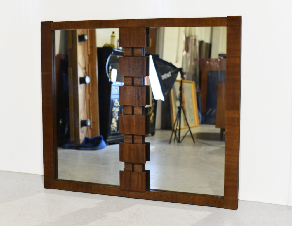 Mid Century Lane Brutalist Walnut Wall Mirror