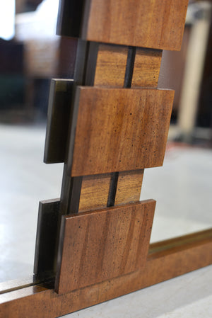 Mid Century Lane Brutalist Walnut Wall Mirror