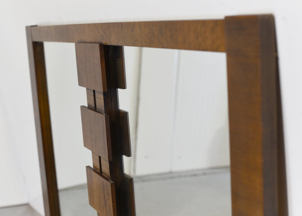 Mid Century Lane Brutalist Walnut Wall Mirror