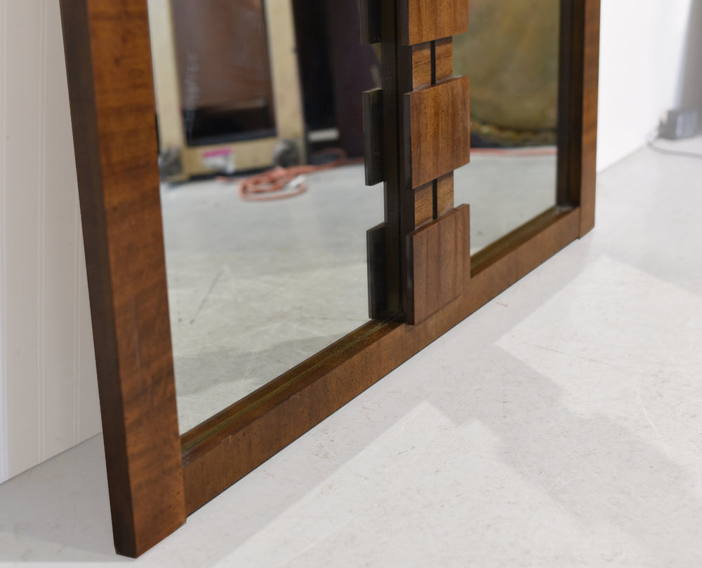 Mid Century Lane Brutalist Walnut Wall Mirror