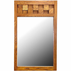 Mid Century Lane Staccato Brutalist Oak Beveled Glass Mirror