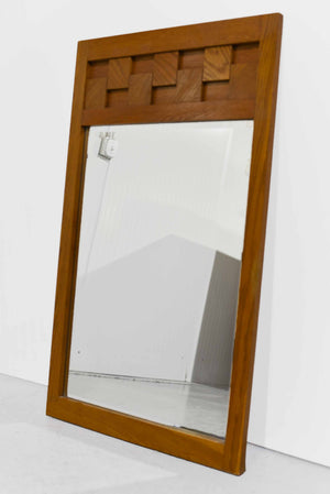 Mid Century Lane Staccato Brutalist Oak Beveled Glass Mirror