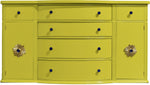 Mid Century Mahogany Curve Front Buffet Console in Chartreuse- Newly Painted