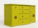 Mid Century Mahogany Curve Front Buffet Console in Chartreuse- Newly Painted