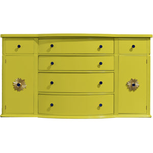 Mid Century Mahogany Curve Front Buffet Console in Chartreuse- Newly Painted