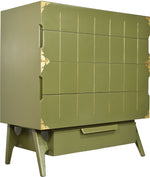 Mid Century Modern Gold Detail Highboy with Cedar Drawer in Green - Newly Painted