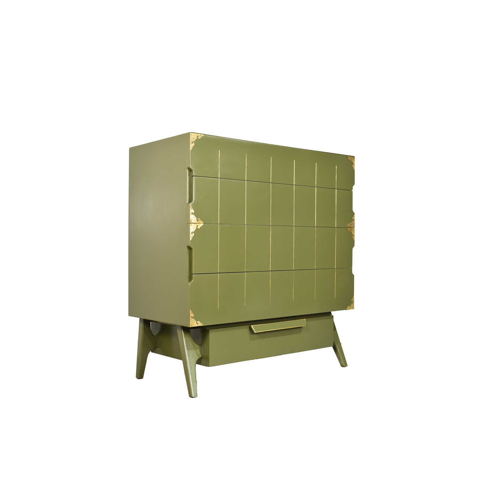 Mid Century Modern Gold Detail Highboy with Cedar Drawer in Green - Newly Painted