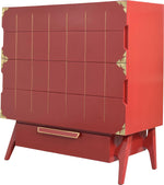 Mid Century Modern Gold Inlay Highboy with Cedar Drawer in Red - Newly Painted