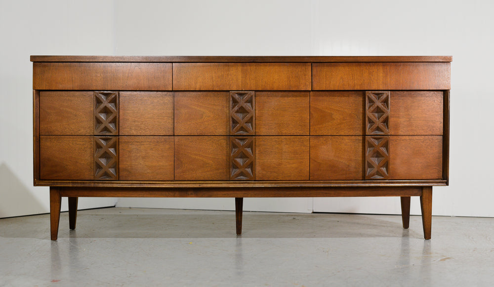 Mid Century Modern Walnut Dresser by Bassett Furniture