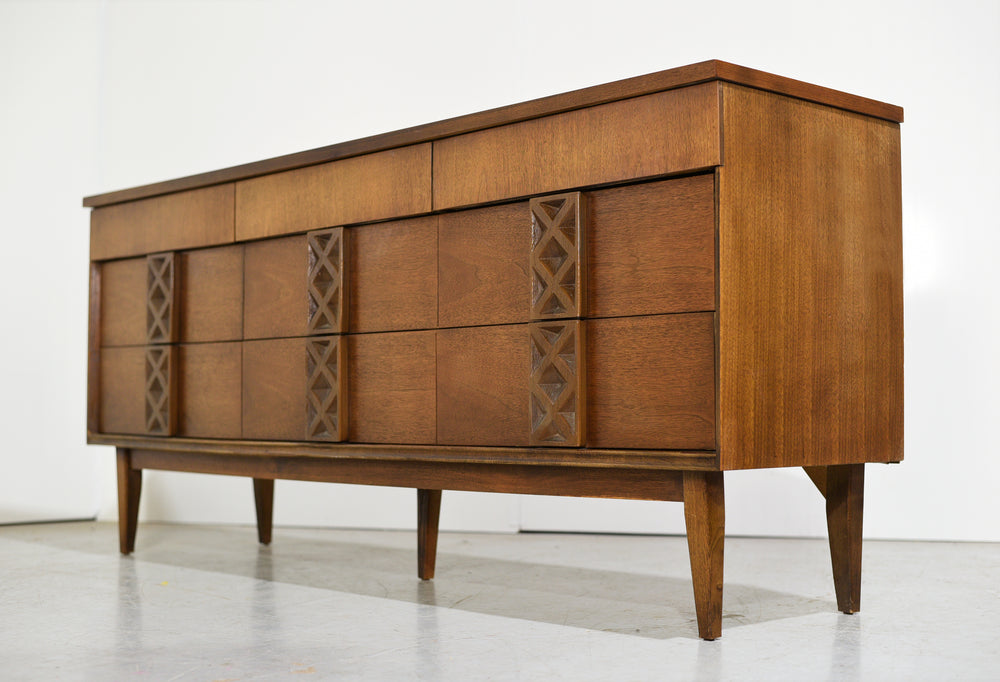 Mid Century Modern Walnut Dresser by Bassett Furniture