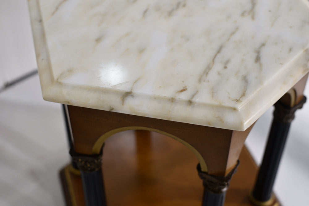 Mid Century Neoclassical Marble Top  Hexagon Tables Made in Portugal - A Pair