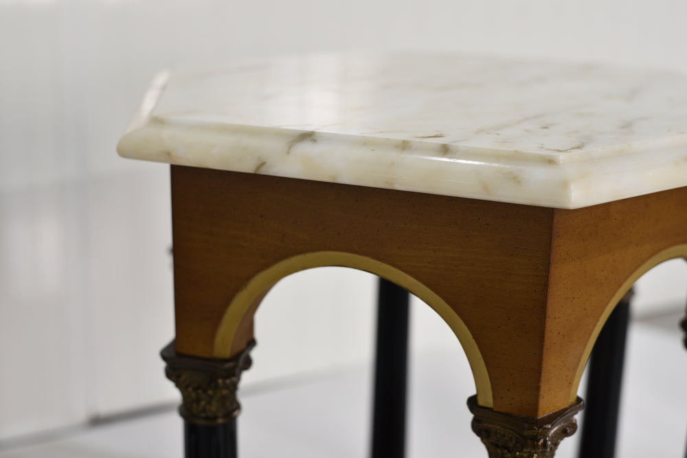 Mid Century Neoclassical Marble Top  Hexagon Tables Made in Portugal - A Pair