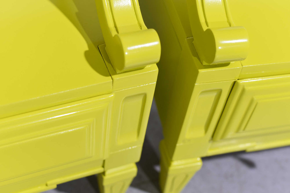 Mid Century Nightstands in Chartreuse Serenata Collection by Kent Coffey  - Newly Painted