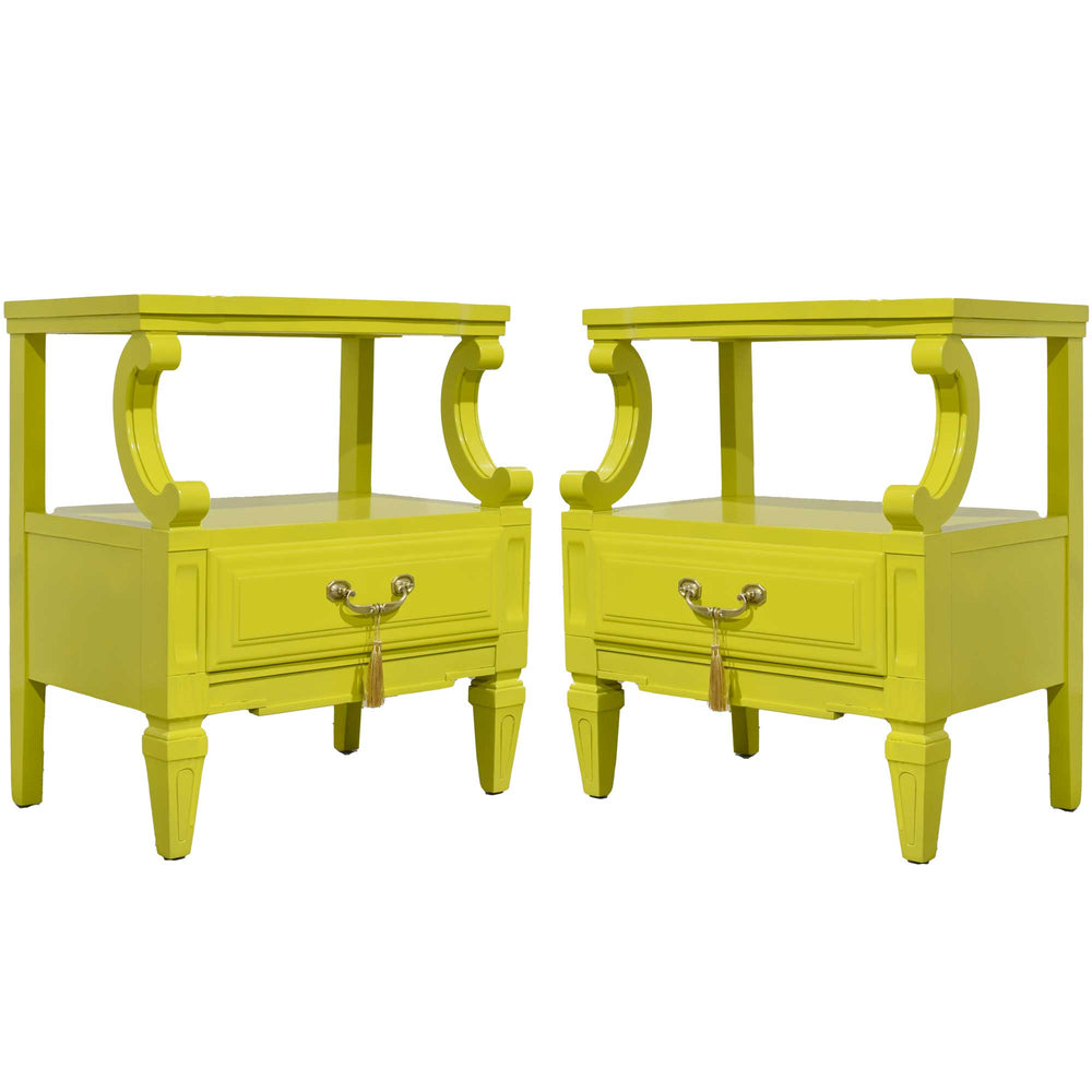 Mid Century Nightstands in Chartreuse Serenata Collection by Kent Coffey  - Newly Painted