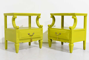 Mid Century Nightstands in Chartreuse Serenata Collection by Kent Coffey  - Newly Painted