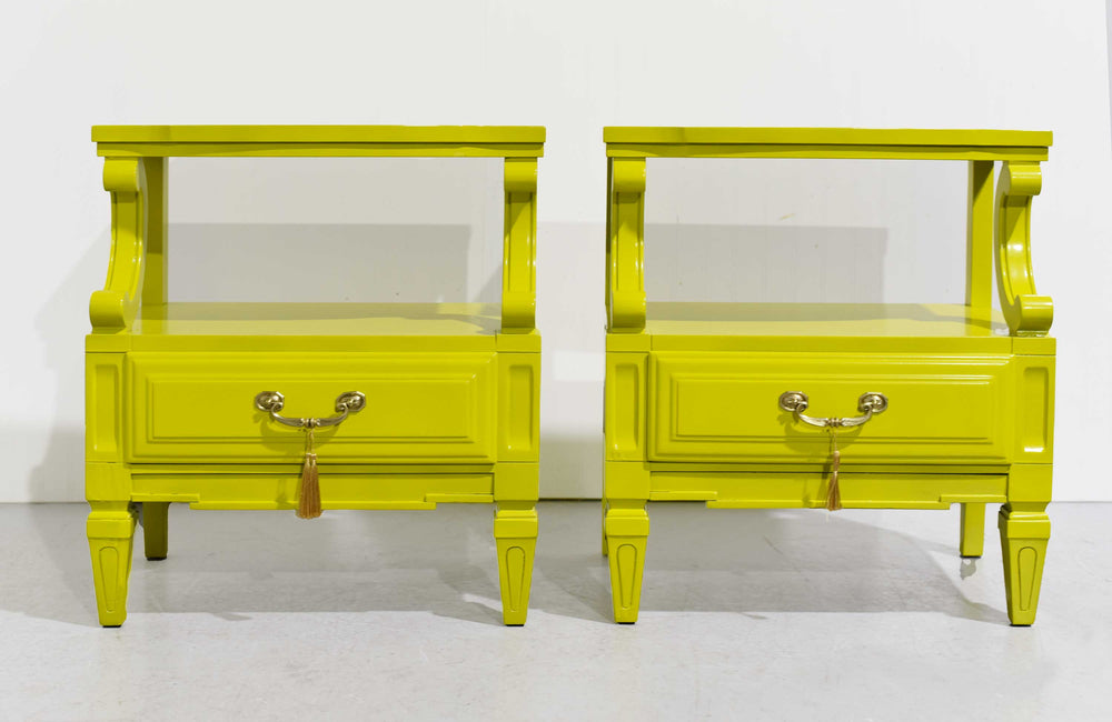 Mid Century Nightstands in Chartreuse Serenata Collection by Kent Coffey  - Newly Painted