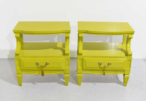 Mid Century Nightstands in Chartreuse Serenata Collection by Kent Coffey  - Newly Painted