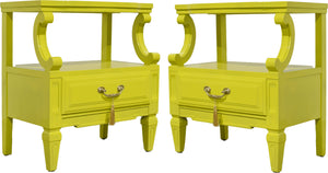 Mid Century Nightstands in Chartreuse Serenata Collection by Kent Coffey  - Newly Painted