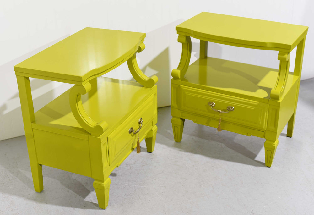 Mid Century Nightstands in Chartreuse Serenata Collection by Kent Coffey  - Newly Painted