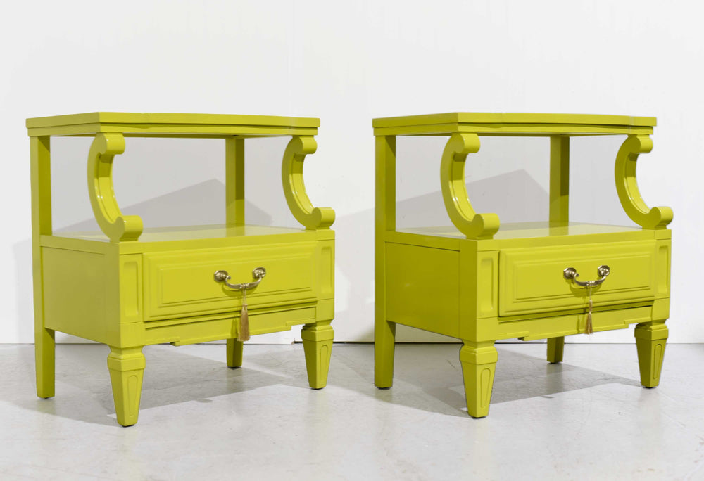 Mid Century Nightstands in Chartreuse Serenata Collection by Kent Coffey  - Newly Paintedc