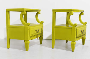 Mid Century Nightstands in Chartreuse Serenata Collection by Kent Coffey  - Newly Painted