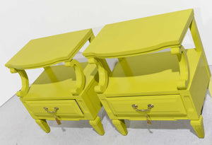 Mid Century Nightstands in Chartreuse Serenata Collection by Kent Coffey  - Newly Painted