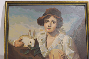 Mid Century Oil on Canvas Boy and Rabbit Reproduction of Original by Sir Henry Raeburn 1814