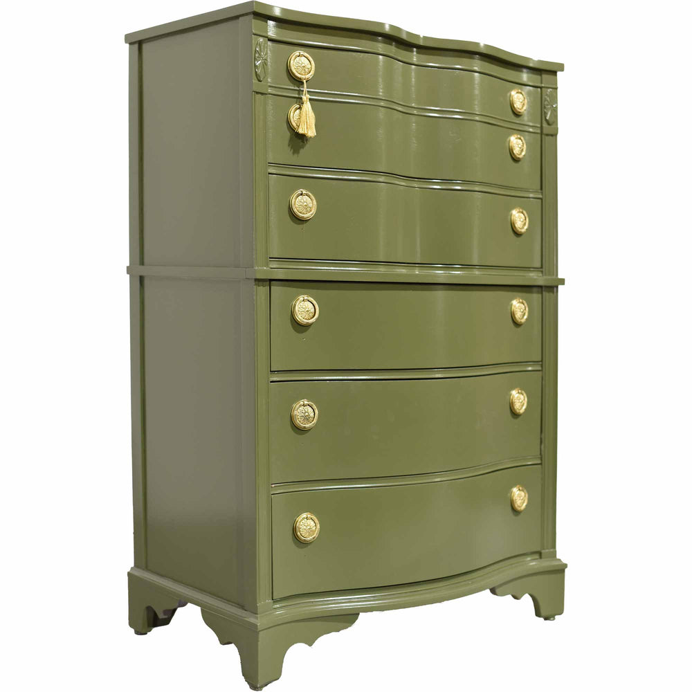 Mid Century Regency Style Mahogany Serpentine Highboy in Green - Newly Painted